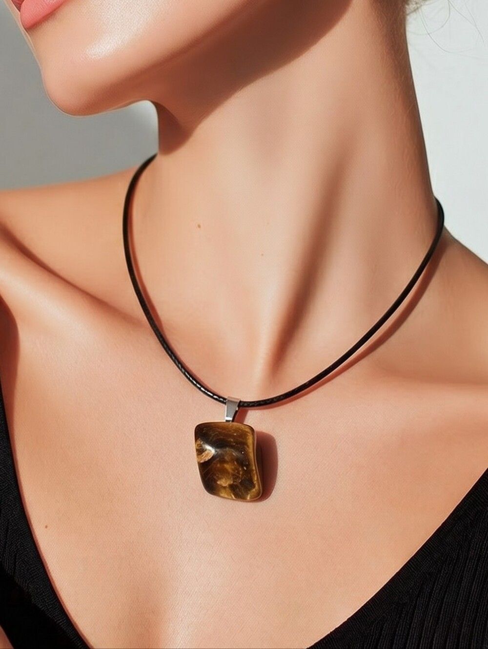 Tiger's Eye Brown Geometric Natural Stone Pendant Necklace Abstract Crystal